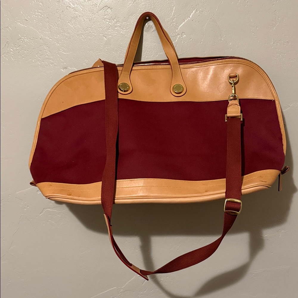 Dooney & Bourke Cabriolet Weekender Burgundy and Tan Large Travel Bag